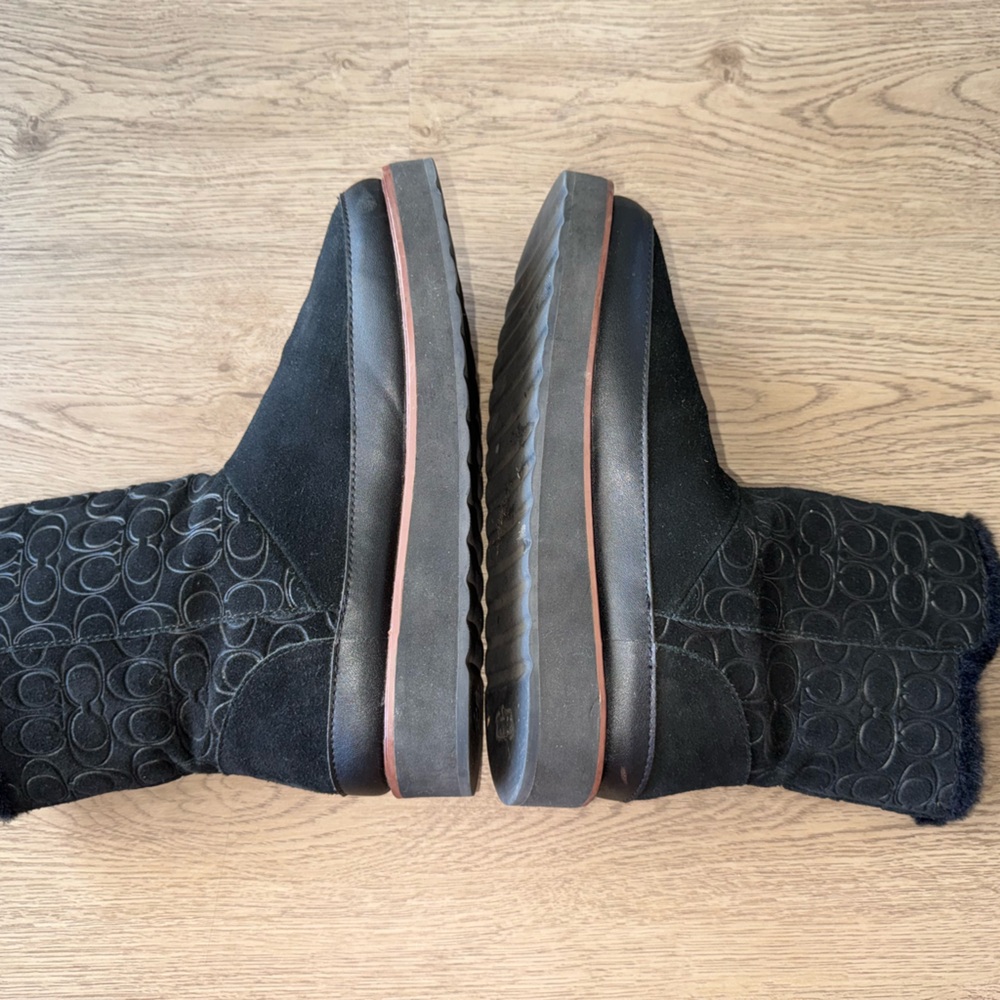 Coach Isa Jacquard Logo Fur Lined Suede Women’s Black Boots- Size 7.5 - Picture 7 of 14
